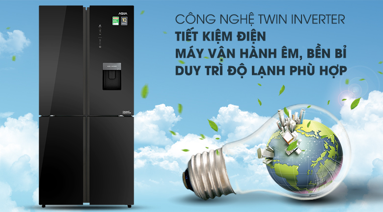 Tủ lạnh Twin Inverter giúp tiết kiệm điện - Tủ lạnh Aqua Inverter 456 lít AQR-IGW525EM GB