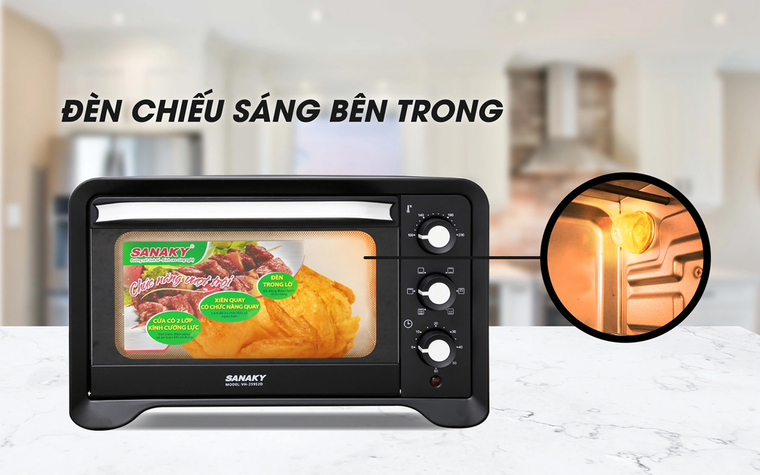 Lò nướng Sanaky VH-509S2D trang bị đèn chiếu sáng bên trong