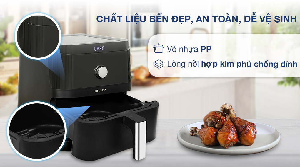 Nồi chiên không dầu Sharp KF-AF60EV-BK 6 lít - Thiết kế