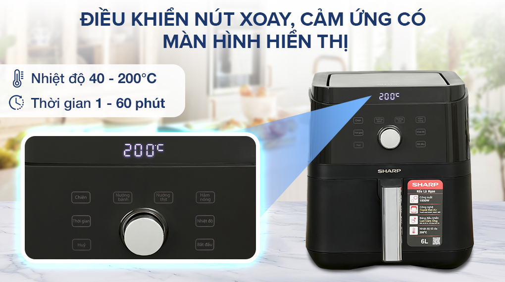 Nồi chiên không dầu Sharp KF-AF60EV-BK 6 lít - Bảng điều khiển