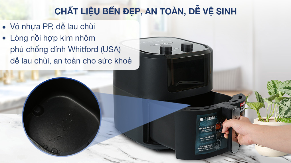 Nồi chiên không dầu Sunhouse SHD4036 9 lít - Thiết kế