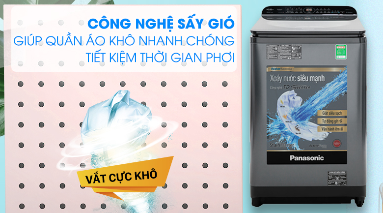 Máy giặt Panasonic Inverter 10.5 Kg NA-FD10AR1BV-Giúp quần áo khô tự nhiên, tránh bị hỏng với công nghệ sấy gió