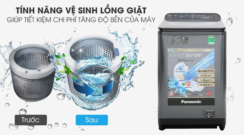 Tự vệ sinh lồng giặt giúp lồng giặt luôn sạch sẽ - Máy giặt Panasonic Inverter 10.5 Kg NA-FD10VR1BV