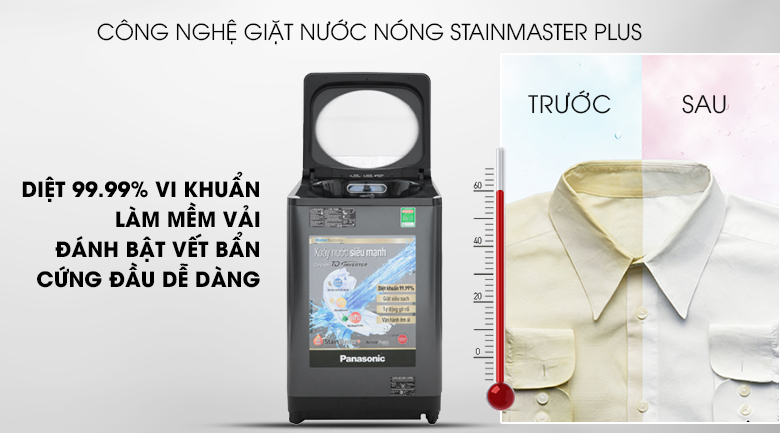 Công nghệ giặt nước nóng StainMaster+ - Máy giặt Panasonic Inverter 10.5 Kg NA-FD10VR1BV