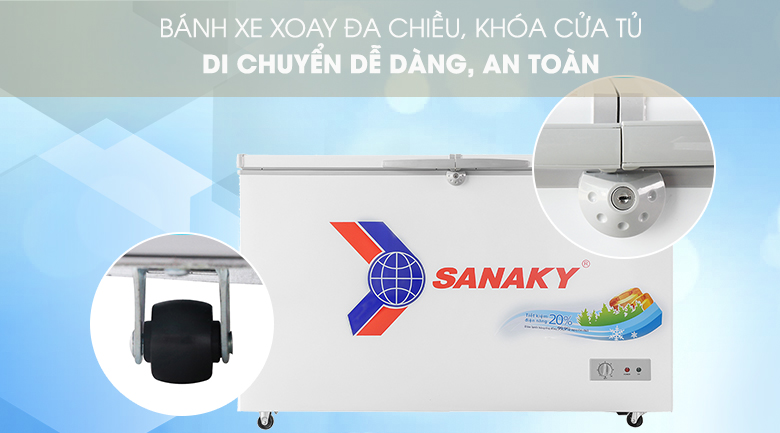 Trang bị bánh xe, khóa an toàn tiện lợi - Tủ đông Sanaky 305 lít VH-4099A1