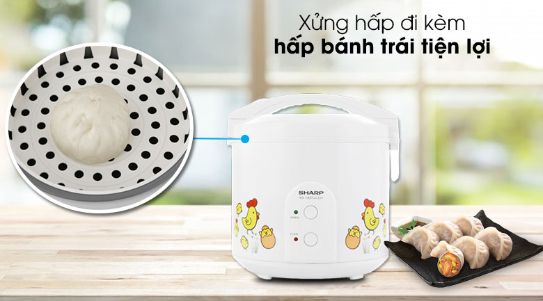 Nồi cơm điện nắp gài Sharp 1.8 lít KS-183TJV-CH - Có xứng hấp tiện hấp rau củ