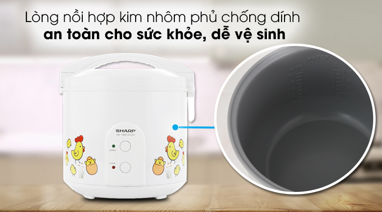 Nồi cơm điện nắp gài Sharp 1.8 lít KS-183TJV-CH - Lòng nồi với chất liệu hợp kim nhôm phủ chống dính an toàn cho sức khỏe