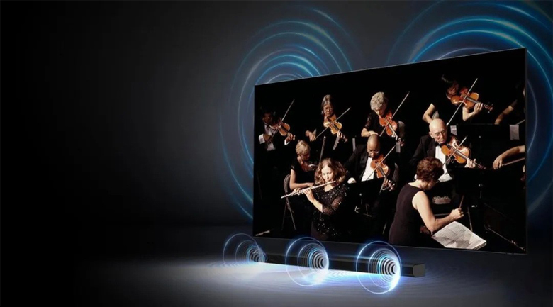 Smart Tivi Samsung 4K 55 inch UA55AU7700 - Tận hưởng sắc âm cuốn hút, sống động cùng công nghệ Adaptive Sound, Q-Symphony