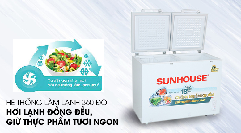 Tủ đông Sunhouse 225 lít SHR-F2272W2 - Làm lạnh 360 độ