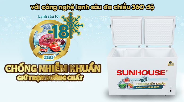 Tủ đông Sunhouse 300 lít SHR-F2412W2 - Làm lạnh 360 độ